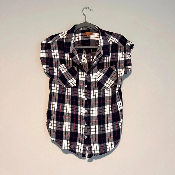 JACHS  girlfriend Plaid Button Up Shirt Womens Medium Short Sleeve - Picture 1 of 5